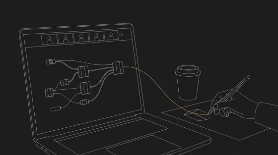 Live workshop: a Grasshopper canvas with call tiles on screen, a hand sketching beside it