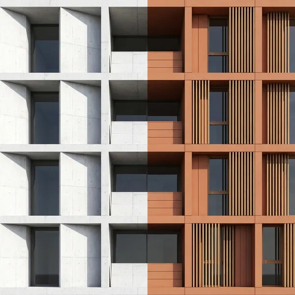 Material swap comparison: concrete to terracotta cladding