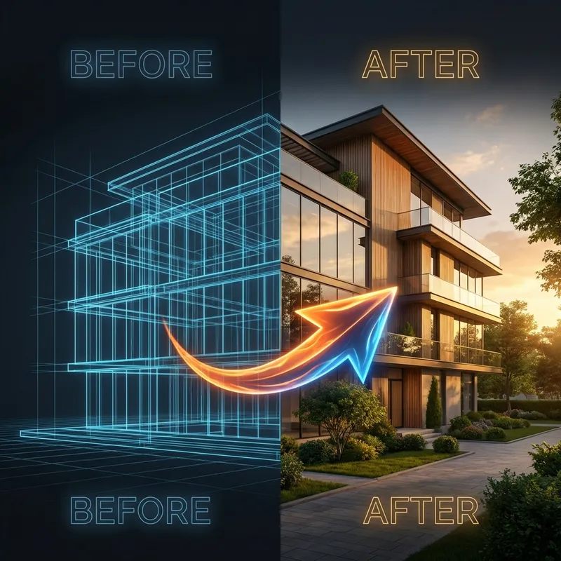 Before/after AI rendering comparison