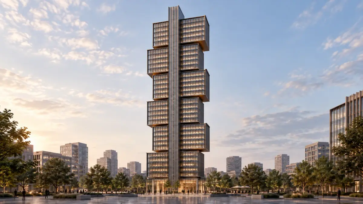 Segment Tower: Six massing segments around a continuous core.