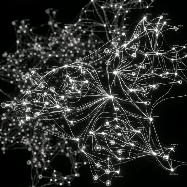 Abstract network of white nodes and connections on a dark field