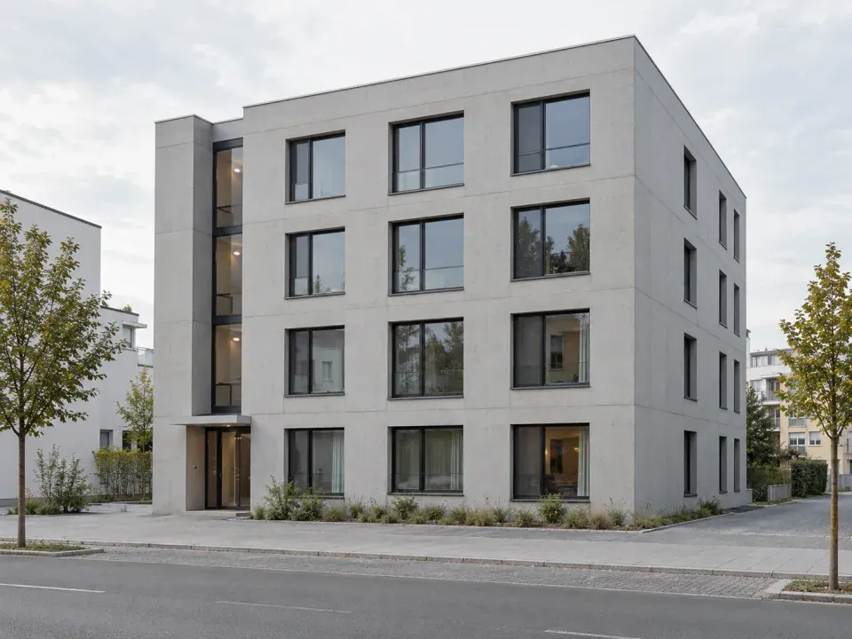 Pale four-storey building in the registered Archly Facade Lab source image.