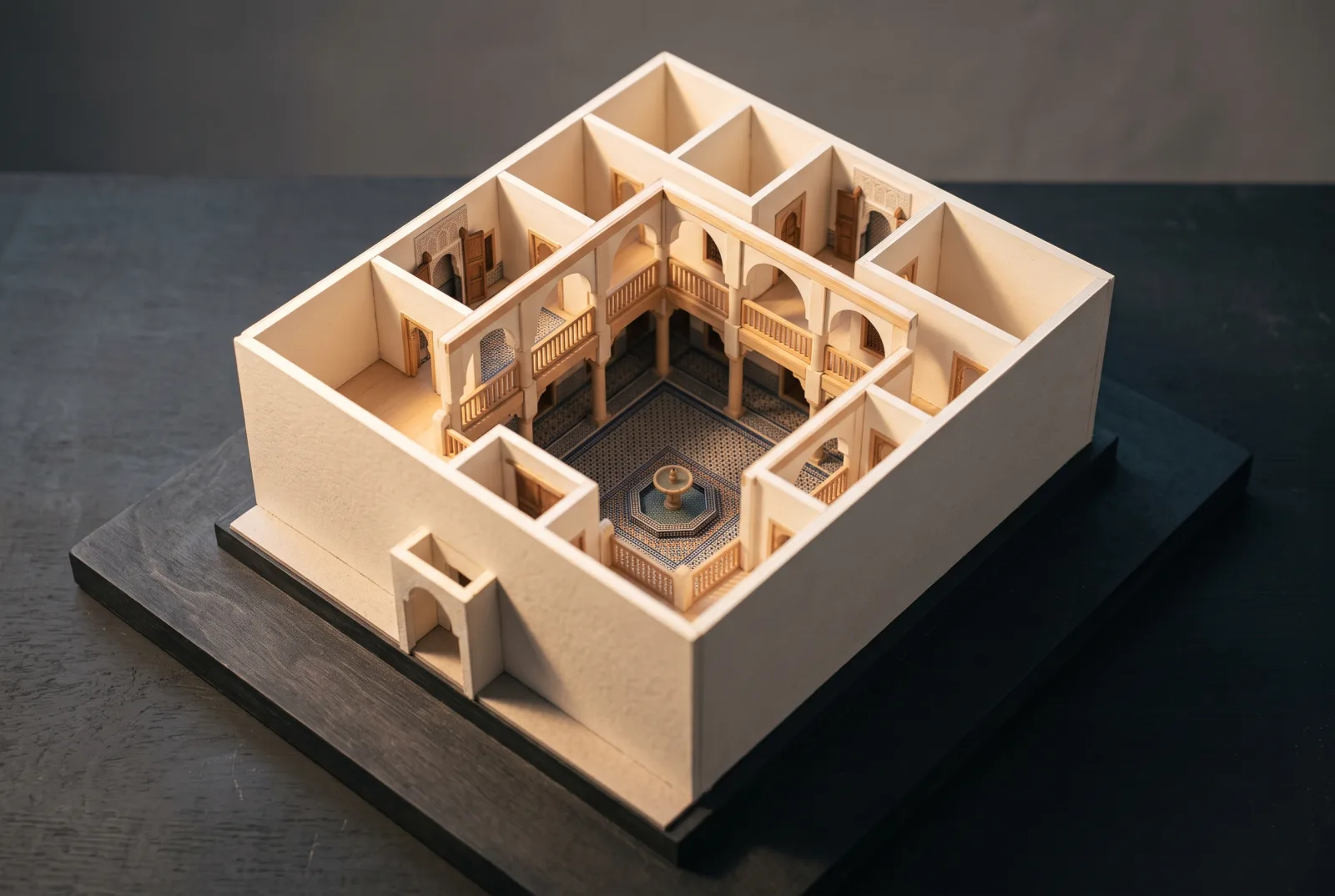 Illustrative model: rooms wrapped around an inner courtyard