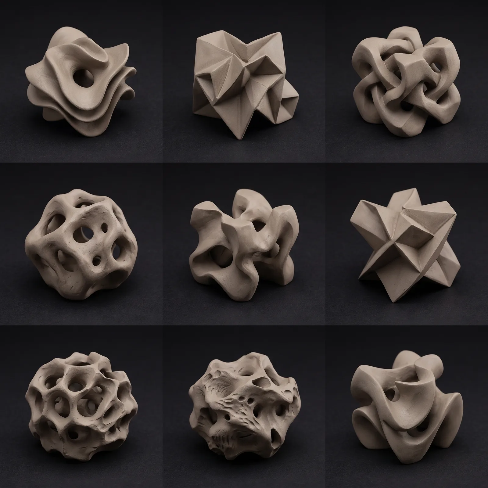 Grid of generated form variations morphing between typologies