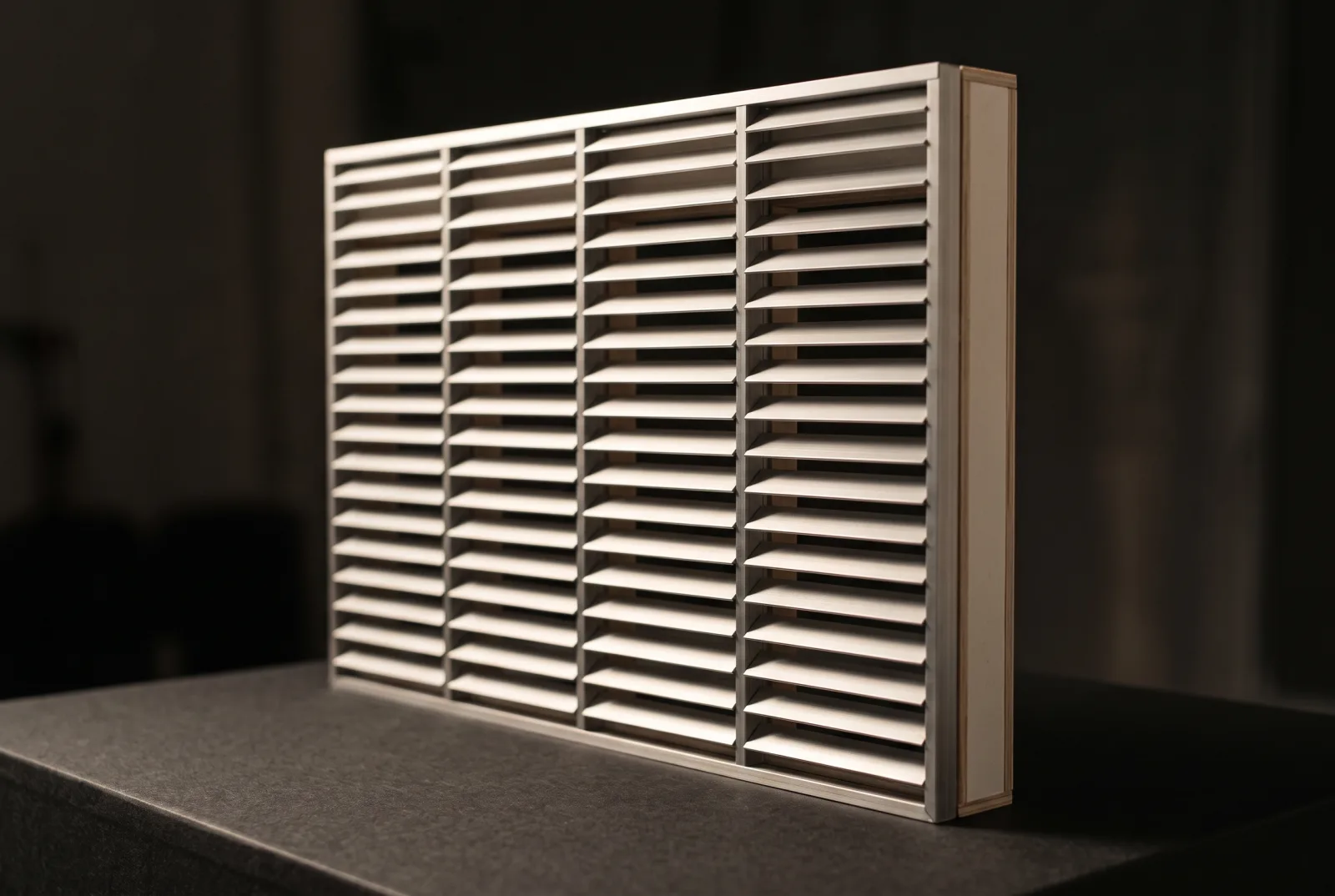 Illustrative mockup model: uniform louvers at one fixed angle