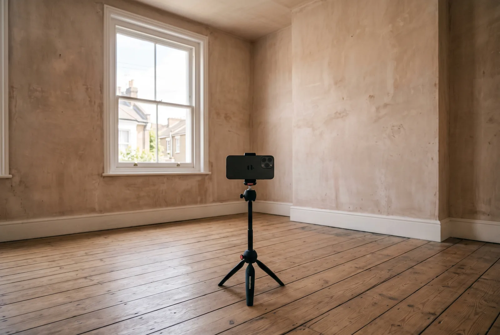 iPhone on a tripod scanning an empty room