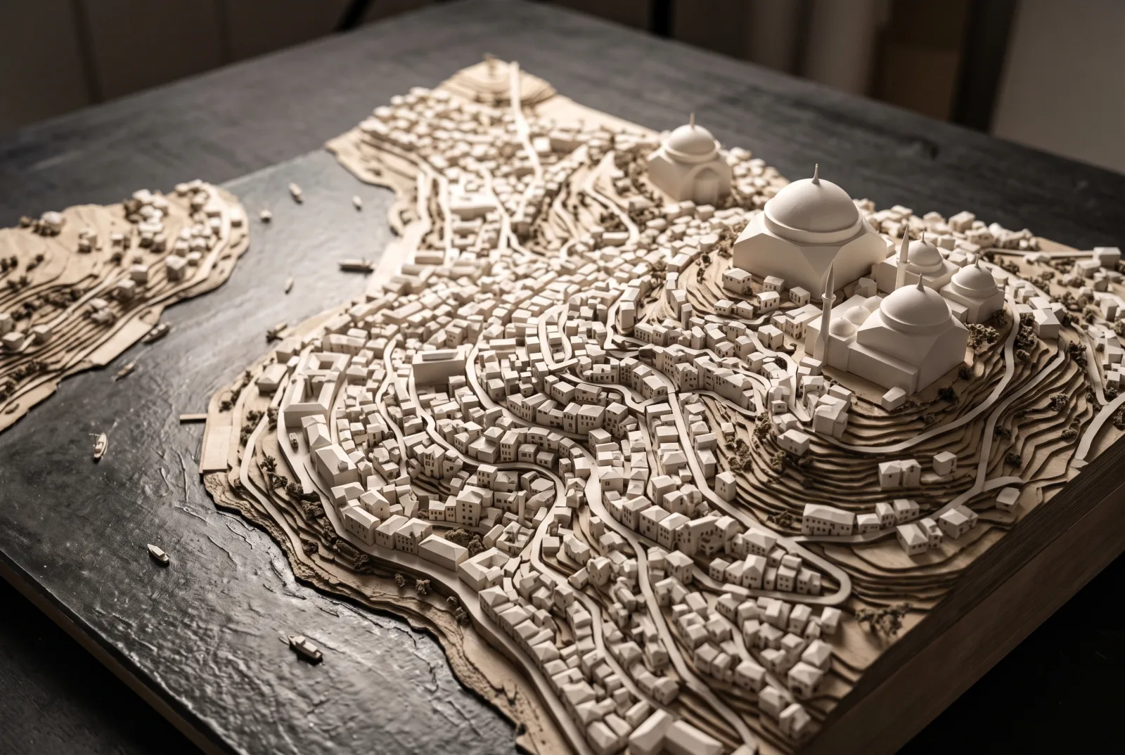 Illustrative study model: organic peninsula city beside a strait
