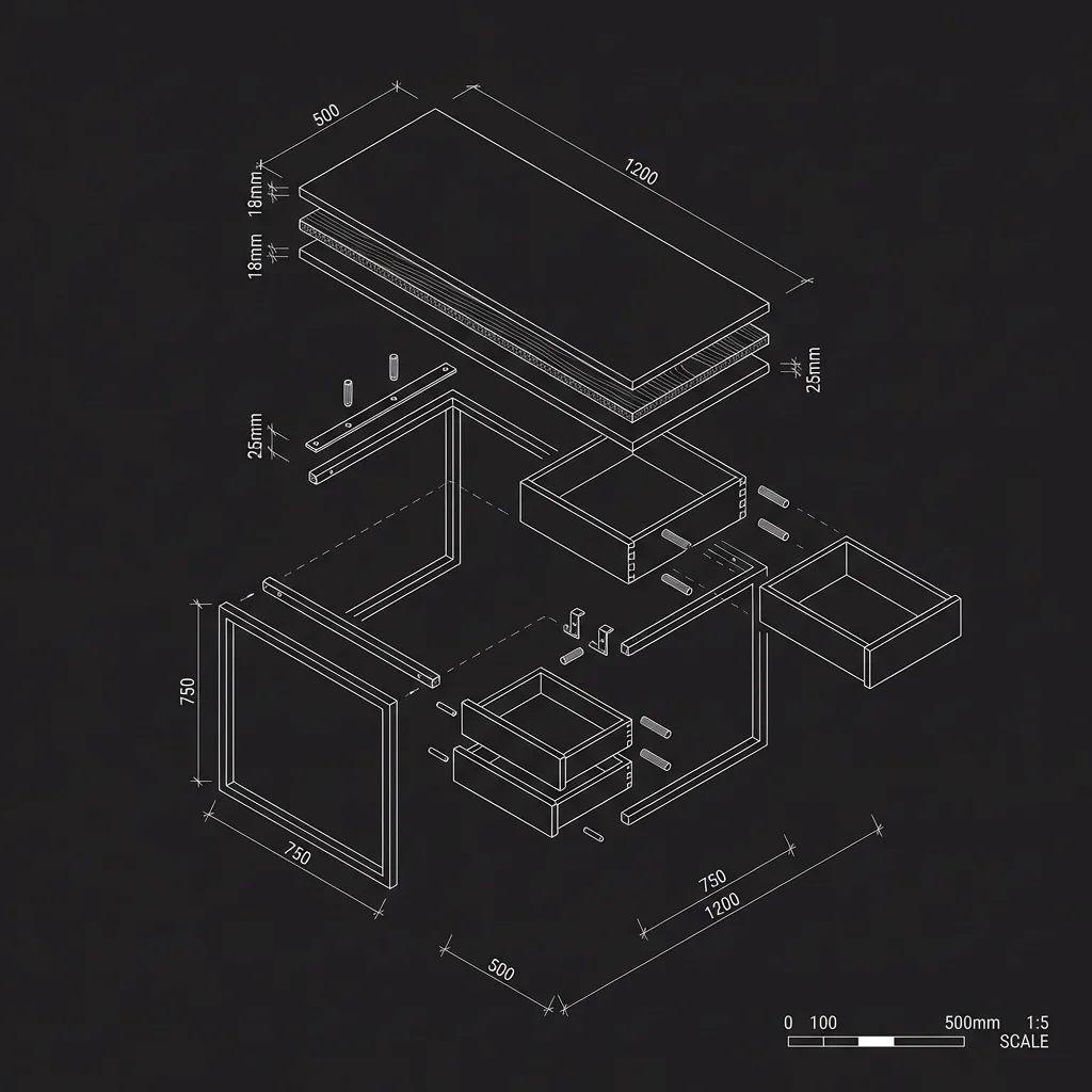 FURNITURE - Furniture is where our scale begins: the <strong>smallest unit</strong>, where the ritual of making starts. Every millimeter matters. Following Semper and Frei Otto, we treat the <strong>joint</strong> as intelligence, not decoration: the point where material logic becomes spatial language.